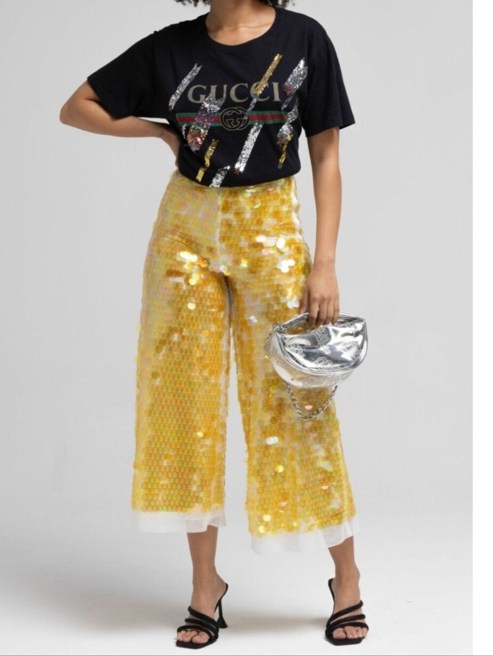 NWT ZARA Limited Edition S Yellow Sequins High Rise Culotte Pants Maximalism